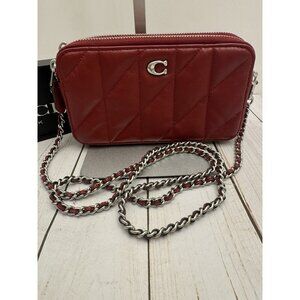 Coach Maroon Red Kira Quilted Leather Silver Crossbody Purse CM531 7.5x4” NWOT
